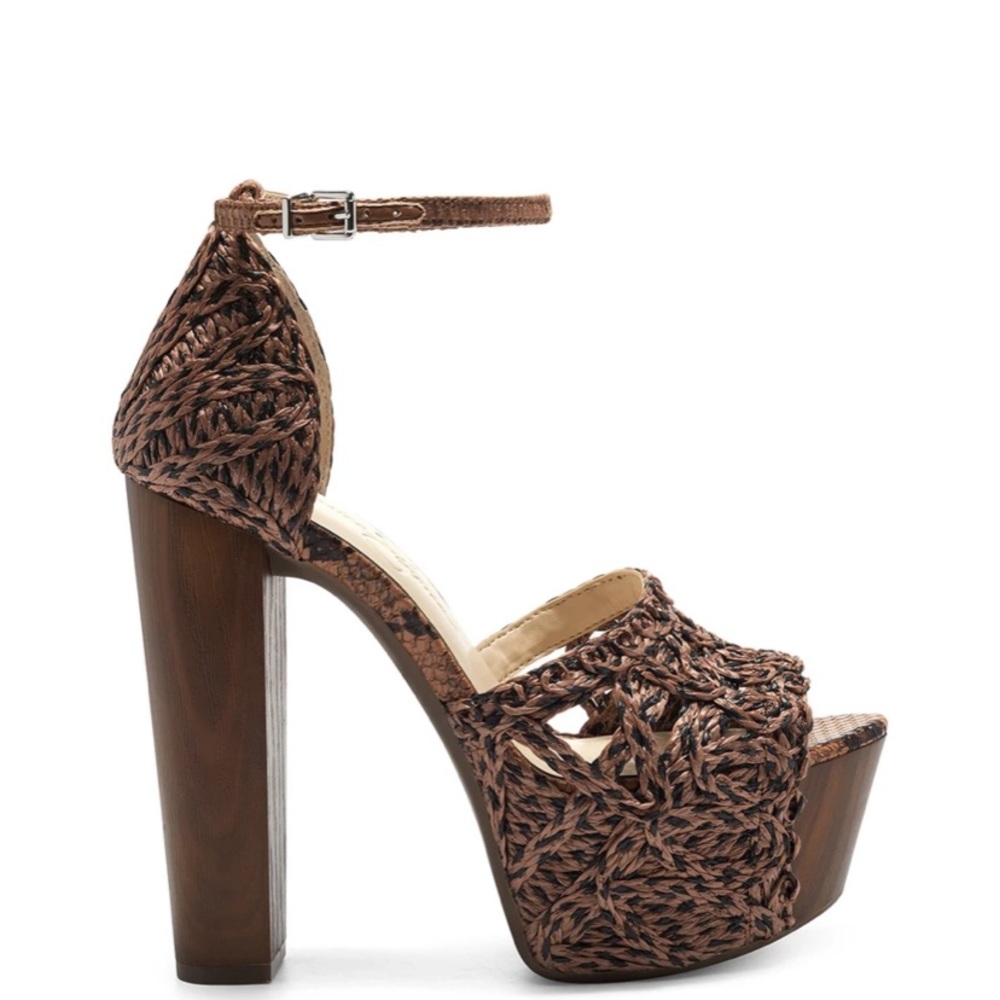 Jessica Simpson Dessie Platform Sandal Heels Caramel Black 10